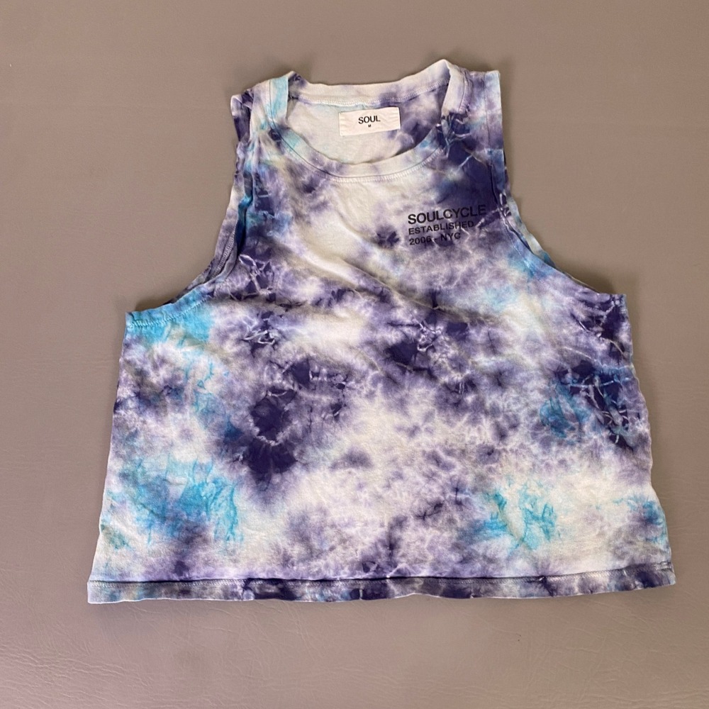 SoulCycle Tie Dye Muscle Tank Top Women's Medium Purple Blue Crop Gym Shirt  USA